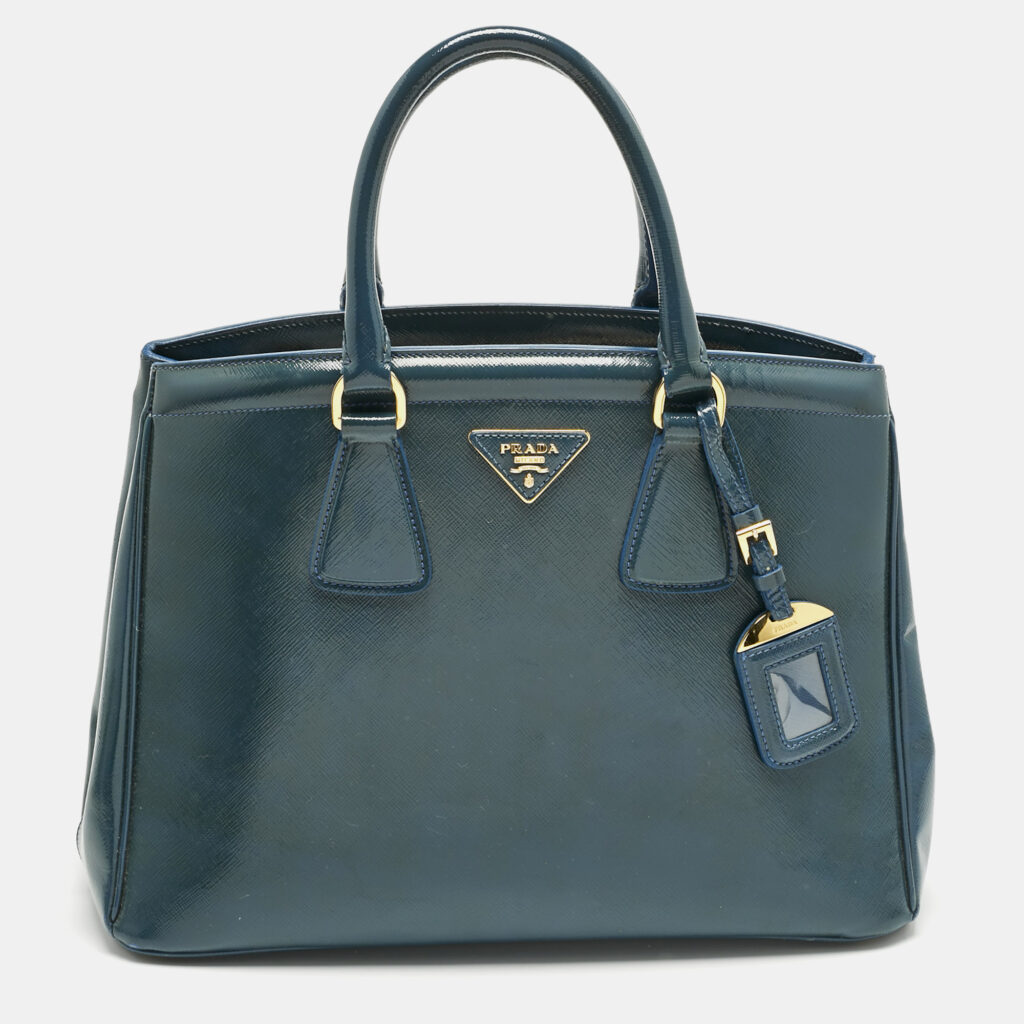 Prada Blue Saffiano Patent Leather Parabole Tote Prada Blue Saffiano Patent Leather Parabole Tote
