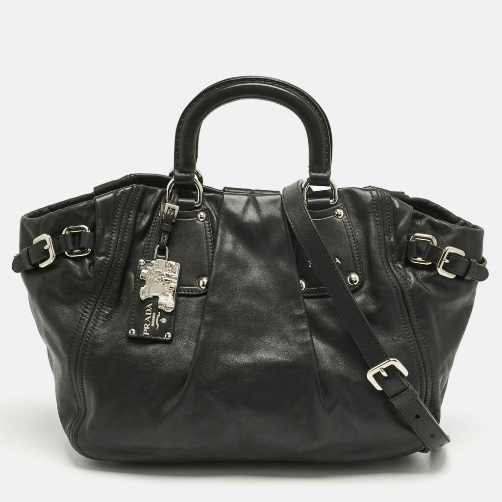 Prada Black Leather Pleated Satchel Prada Black Leather Pleated Satchel