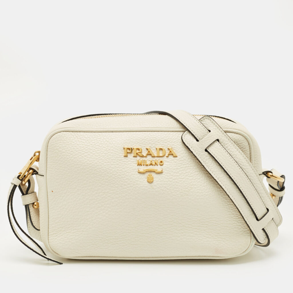 Prada White Vitello Phenix Leather Camera Crossbody Bag Prada White Vitello Phenix Leather Camera Crossbody Bag
