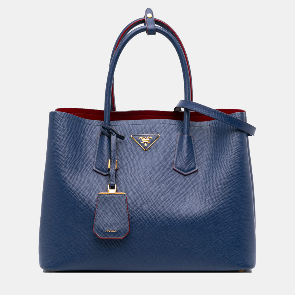 Prada Blue Medium Saffiano Cuir Double Satchel Prada Blue Medium Saffiano Cuir Double Satchel