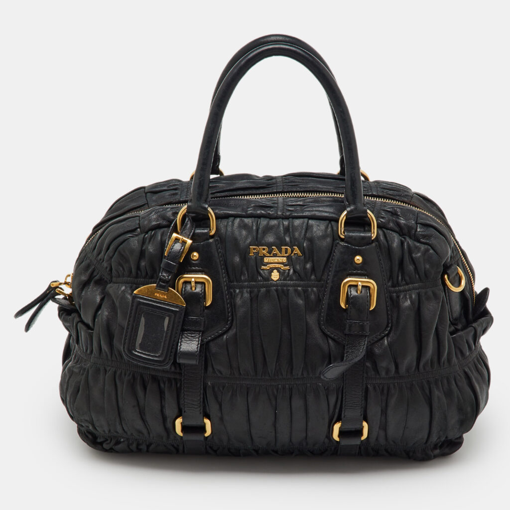 luxury-women-prada-used-handbags-p1217827-001-1.jpg Prada Black Nappa Leather Gaufre Satchel