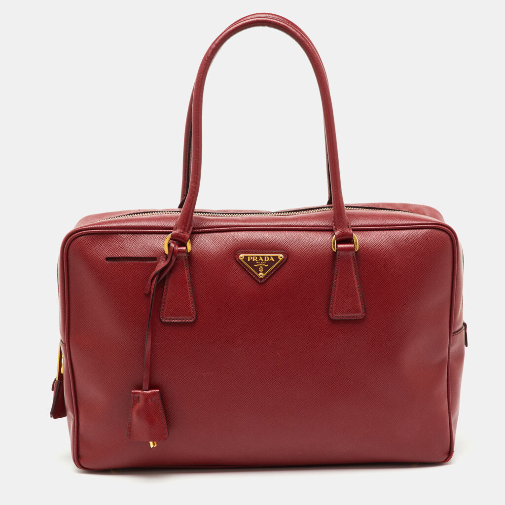 Prada Red Saffiano Lux Leather Top Zip Bauletto Bag Prada Red Saffiano Lux Leather Top Zip Bauletto Bag