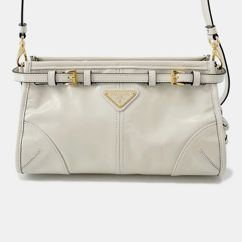 Prada Bonnie Shoulder Bag White Leather Size Small