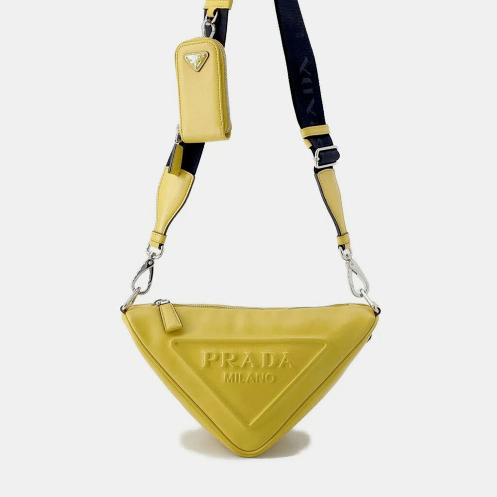 Prada Triangle Shoulder Bag Yellow Leather