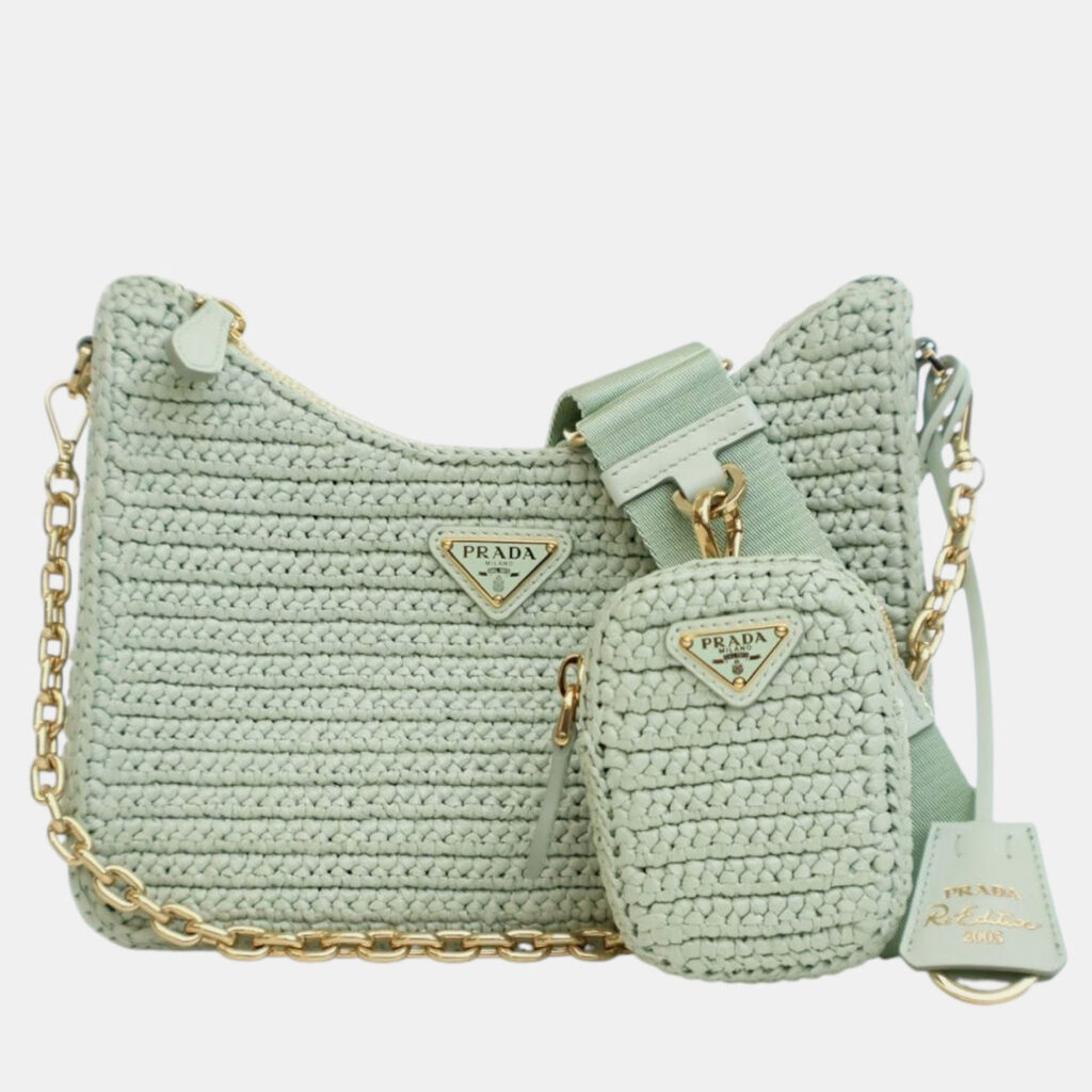 Prada Green Yarn Effect Raffia Crochet Re Edition 2005 Satchel Prada Green Yarn Effect Raffia Crochet Re Edition 2005 Satchel