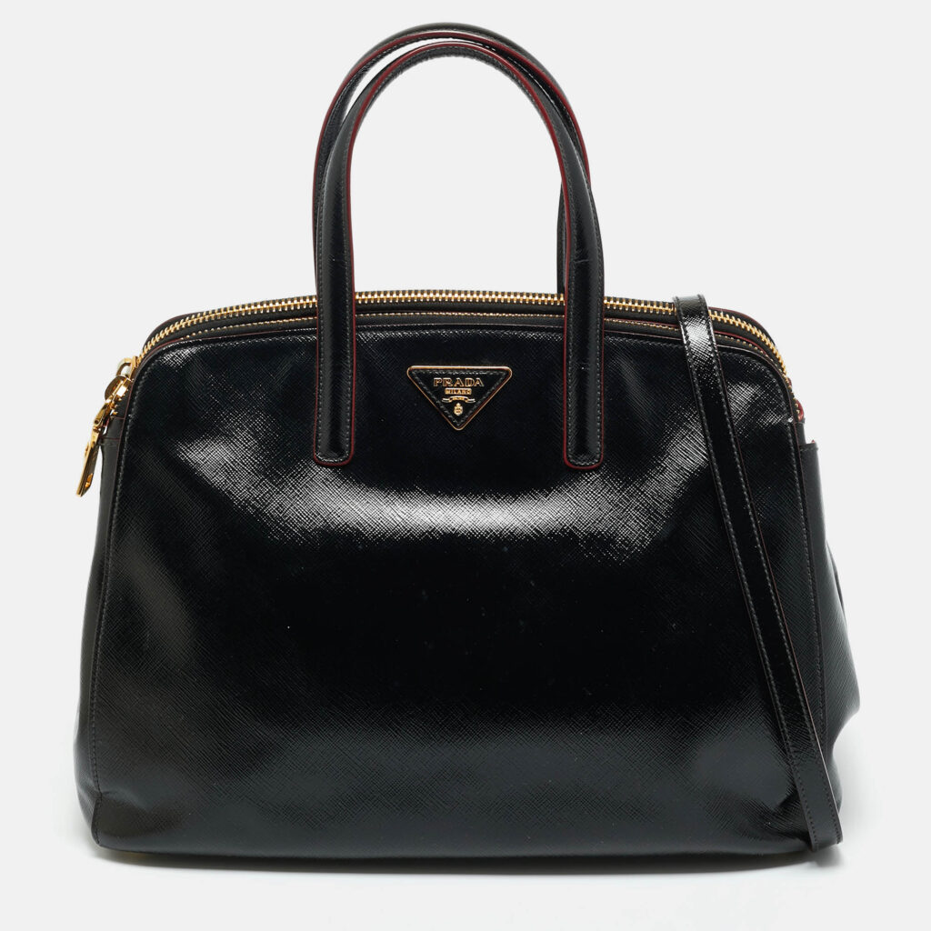 Prada Black Saffiano Vernic Leather Double Zip Satchel Prada Black Saffiano Vernic Leather Double Zip Satchel