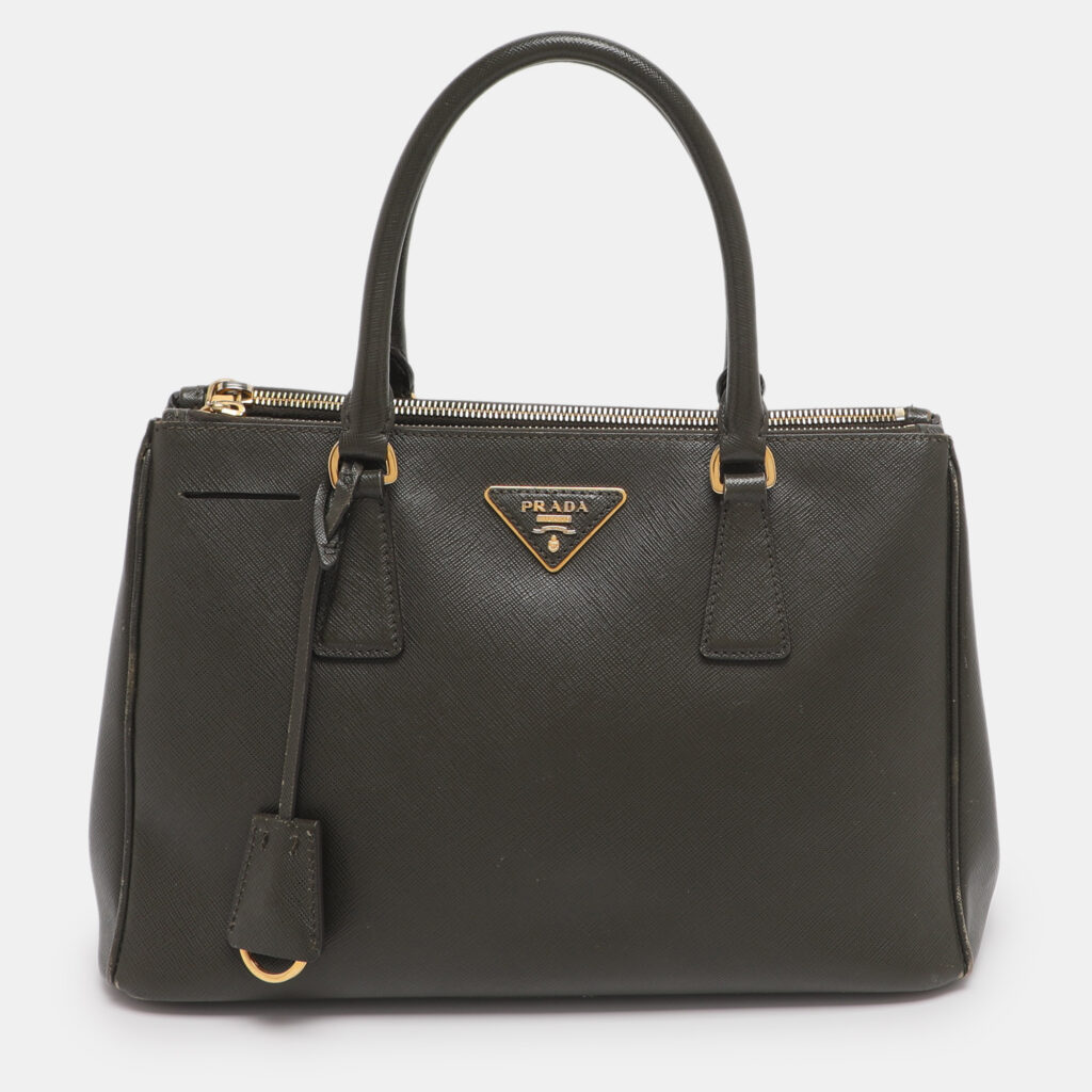 Prada Green Saffiano Lux Leather Small Double Zip Tote Prada Green Saffiano Lux Leather Small Double Zip Tote