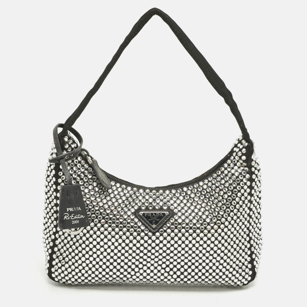 Prada Black Satin Re-Edition 2000 Crystals Shoulder Bag Prada Black Satin Re-Edition 2000 Crystals Shoulder Bag