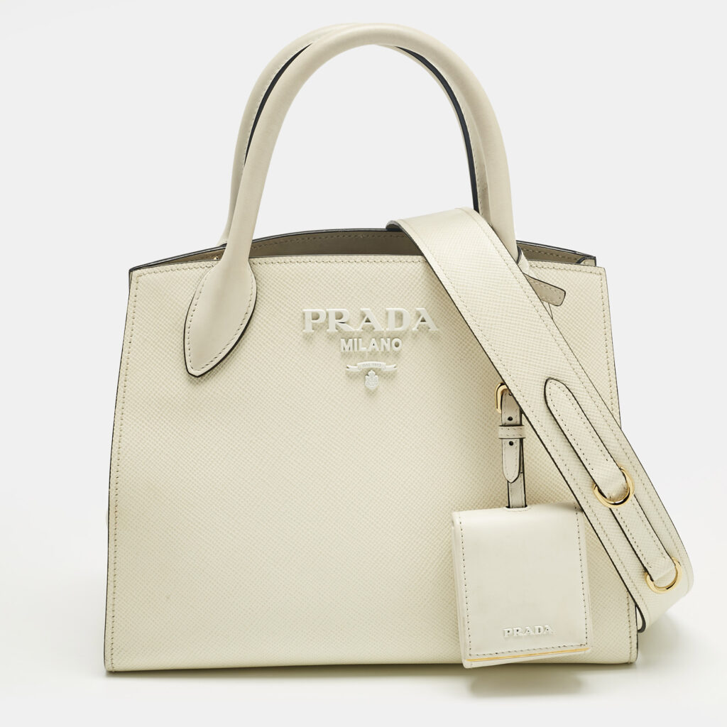 Prada Cream Soffiano Cuir Leather Small Monochrome Tote Prada Cream Soffiano Cuir Leather Small Monochrome Tote