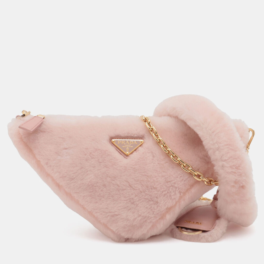 Prada Pink Mini Shearling Triangle Satchel