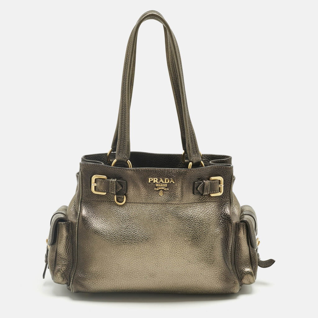 Prada Metallic Ombre Vitello Daino Leather Side Pocket Tote
