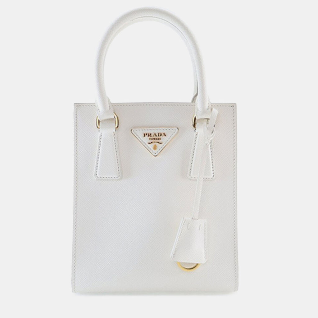 Prada White Mini Saffiano Lux Tote
