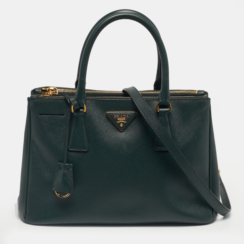 Prada Green Saffiano Lux Leather Small Galleria Double Zip Tote Prada Green Saffiano Lux Leather Small Galleria Double Zip Tote