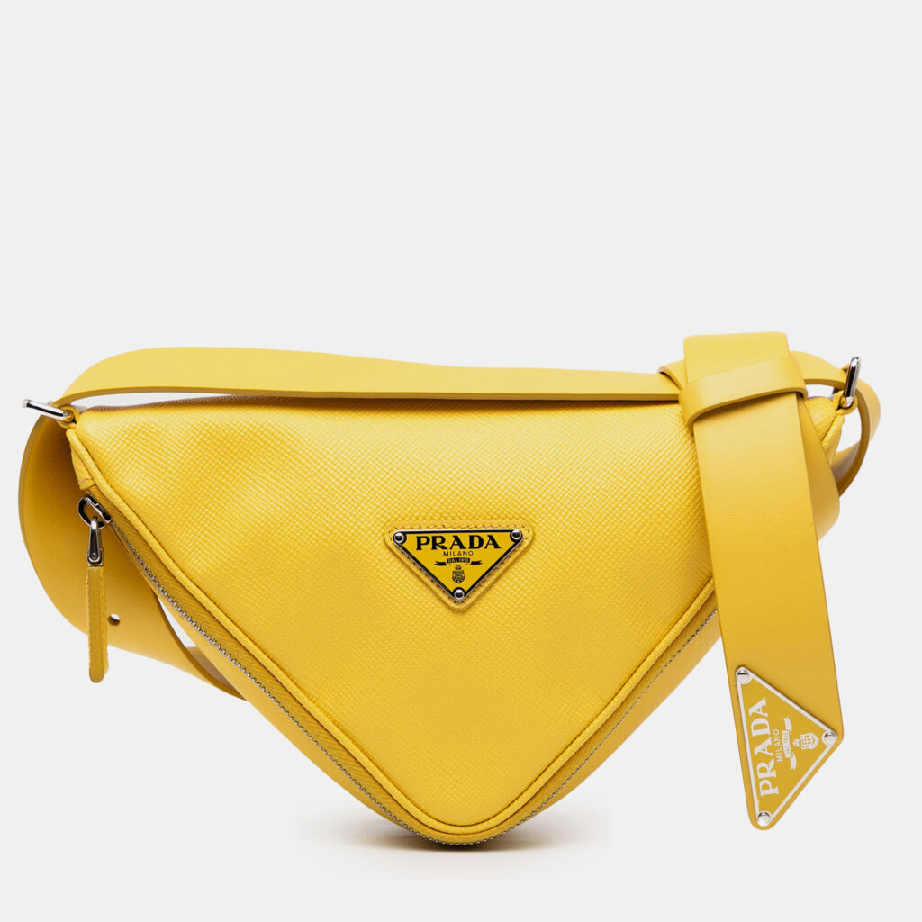 Prada Yellow Saffiano Triangle Convertible Shoulder Bag Prada Yellow Saffiano Triangle Convertible Shoulder Bag