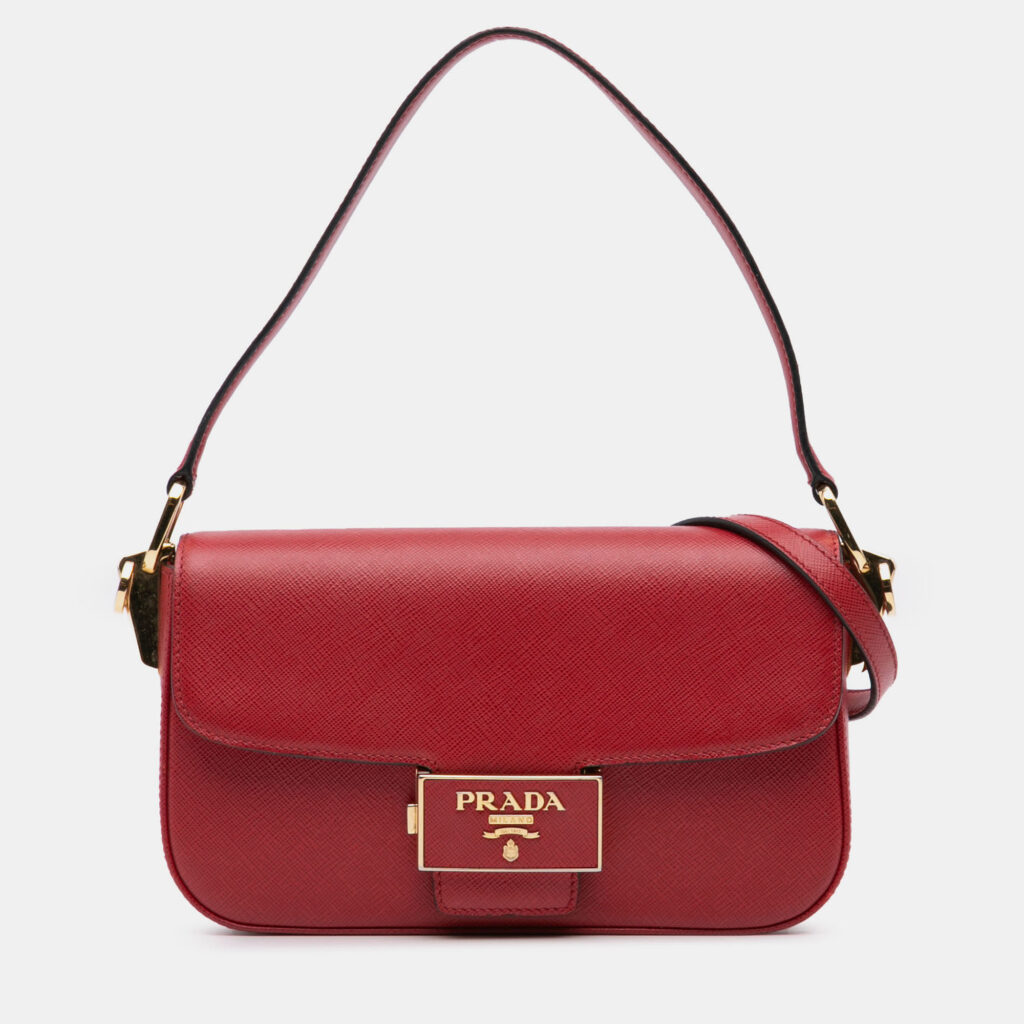 Prada Red Saffiano Lux Embleme Satchel