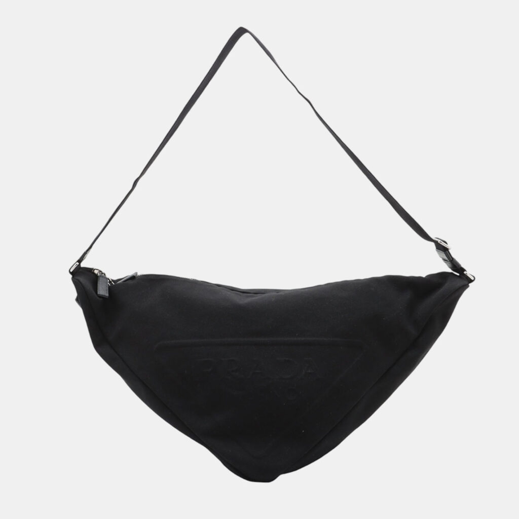 Prada Black Canvas Canapa Triangle Logo Shoulder Bag Prada Black Canvas Canapa Triangle Logo Shoulder Bag