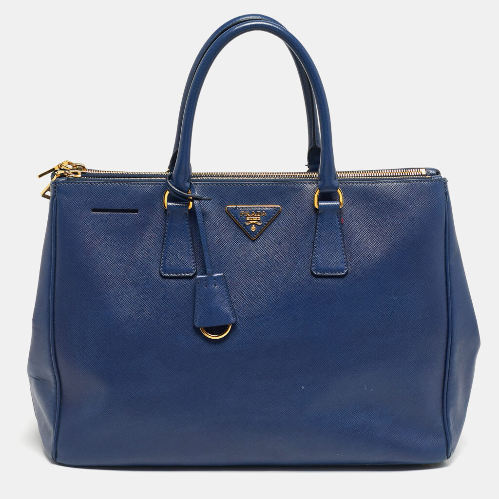 Prada Navy Blue Saffiano Lux Leather Large Double Zip Tote