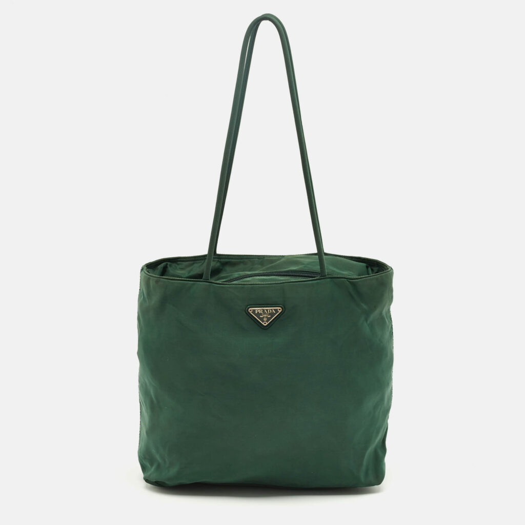 Prada Green Nylon Logo Triangle Zip Tote