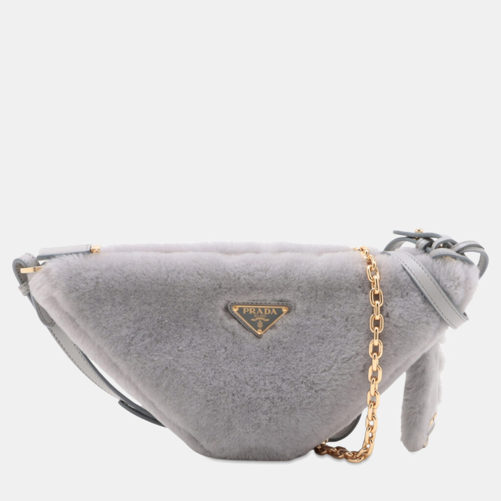 Prada Grey Mini Shearling Triangle Satchel Prada Grey Mini Shearling Triangle Satchel