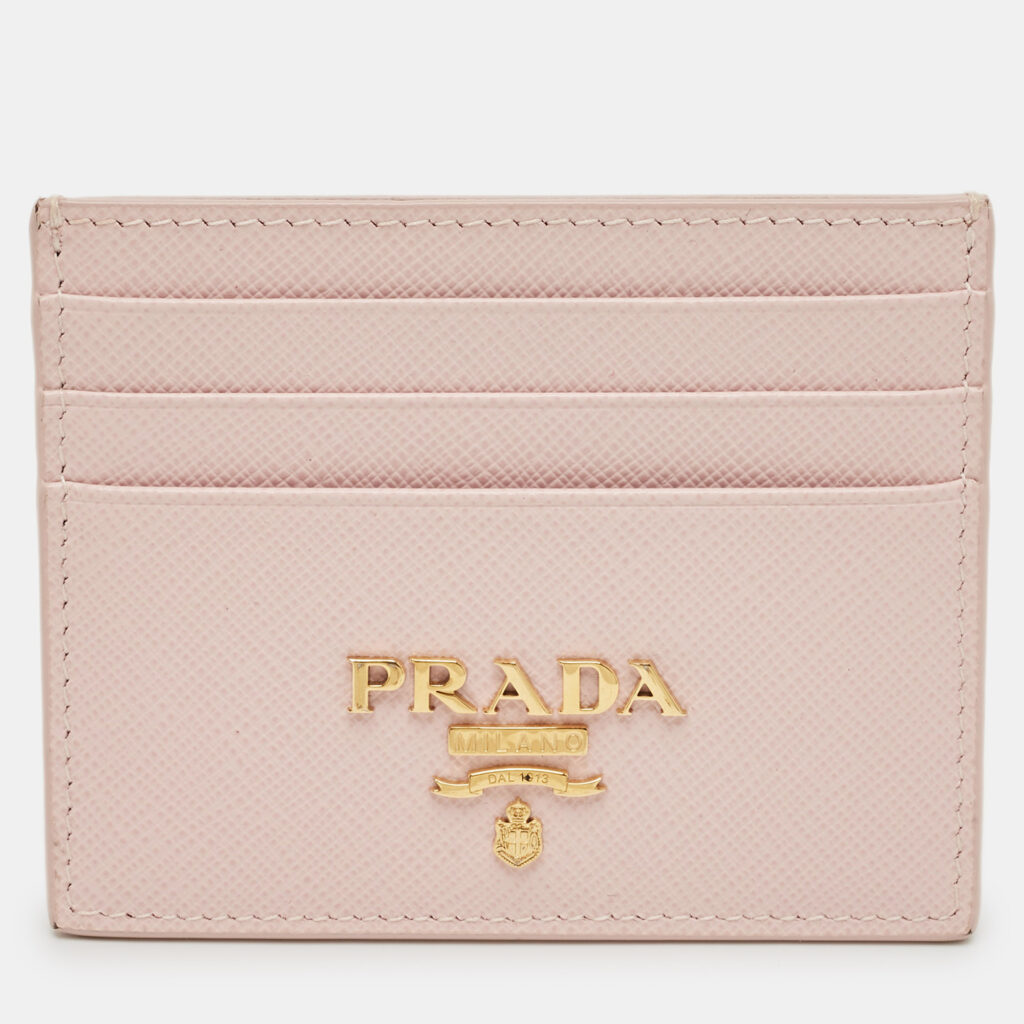 Prada Light Pink Saffiano Metal Leather Logo Card Holder