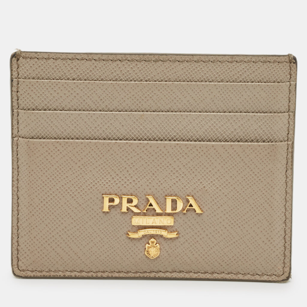 Prada Grey Saffiano Metal Leather Logo Card Holder Prada Grey Saffiano Metal Leather Logo Card Holder