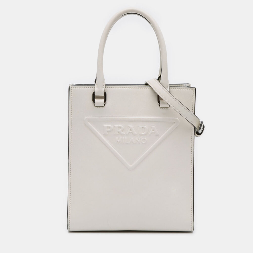 Prada White Mini Soft Calf Logo Drill Satchel Prada White Mini Soft Calf Logo Drill Satchel