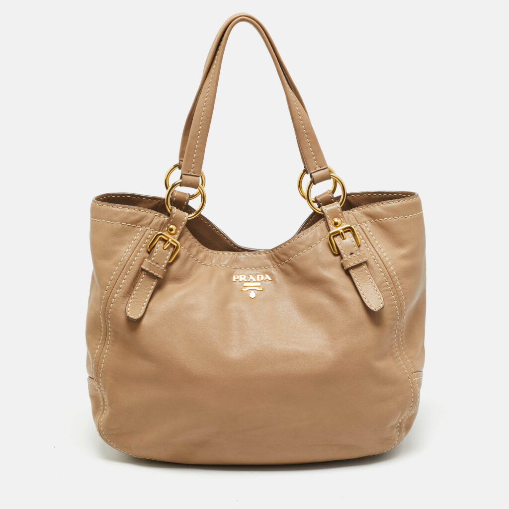 Prada Beige Soft Leather Buckle Tote Prada Beige Soft Leather Buckle Tote