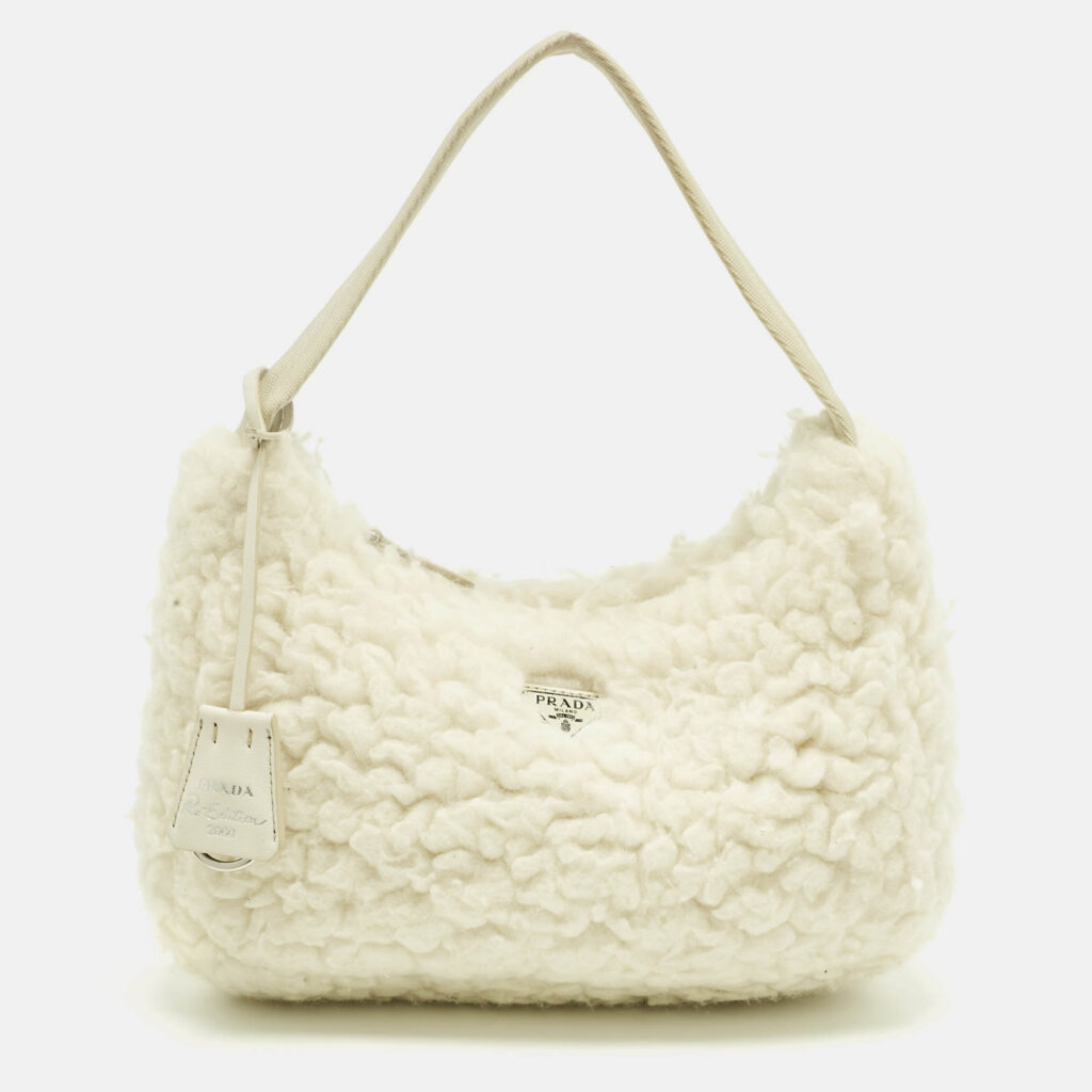 Prada White Wool Re-Edition 2000 Shoulder Bag Prada White Wool Re-Edition 2000 Shoulder Bag