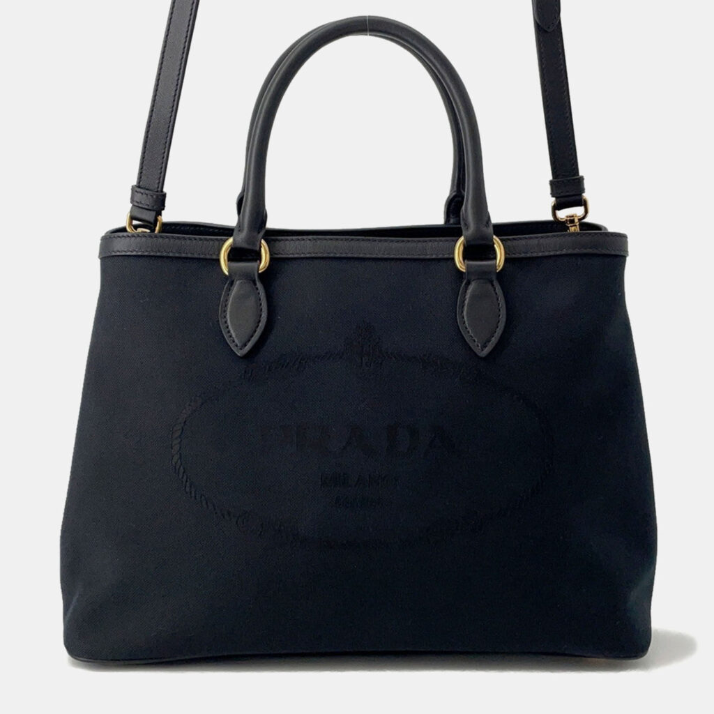 Prada Jacquard 2Way Handbag Black Canvas Leather