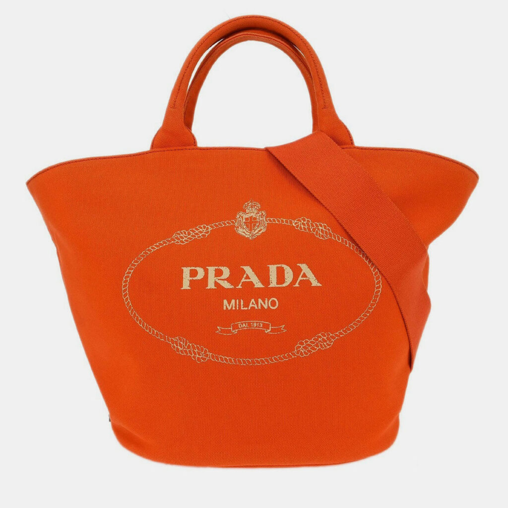 Prada Orange Canvas Canapa 2way Tote Handbag Prada Orange Canvas Canapa 2way Tote Handbag