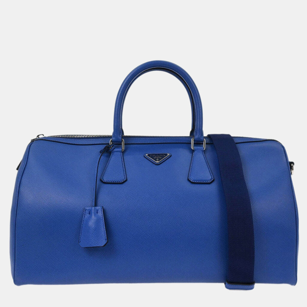 Prada Blue Leather Travel Duffle 2way Shoulder Handbag Prada Blue Leather Travel Duffle 2way Shoulder Handbag