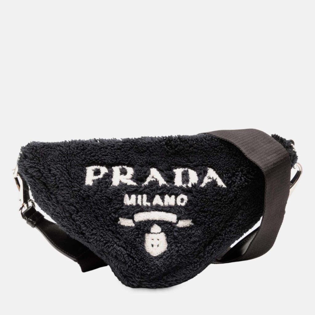 Prada Black Spugna Terry Cloth Triangle Logo Crossbody