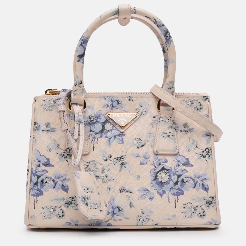 Prada Pink Small Saffiano Lux Galleria Floral Print Double Zip Satchel Prada Pink Small Saffiano Lux Galleria Floral Print Double Zip Satchel
