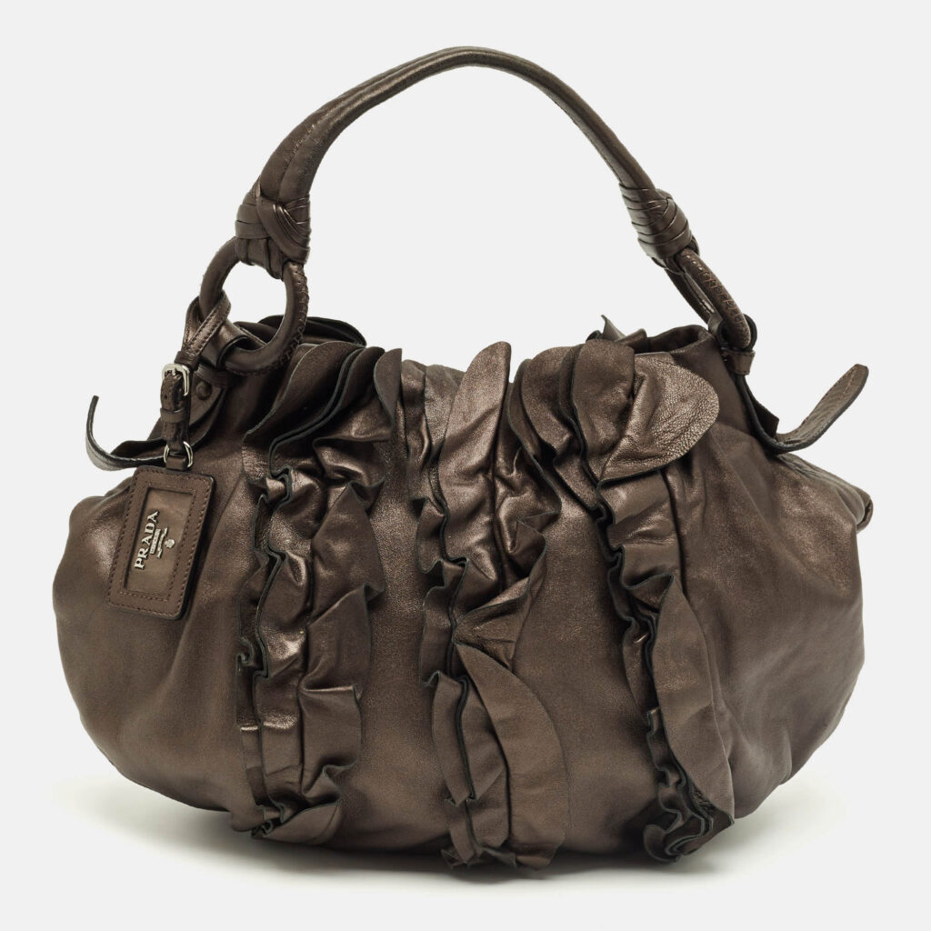 Prada Metallic Ruffle Leather Mordore Hobo Prada Metallic Ruffle Leather Mordore Hobo