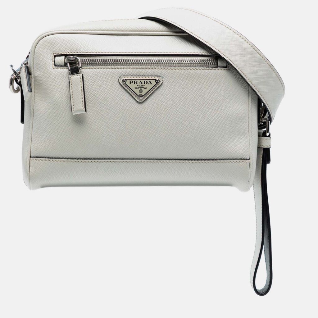 Prada White Saffiano Travel Triangle Wristlet Crossbody Prada White Saffiano Travel Triangle Wristlet Crossbody