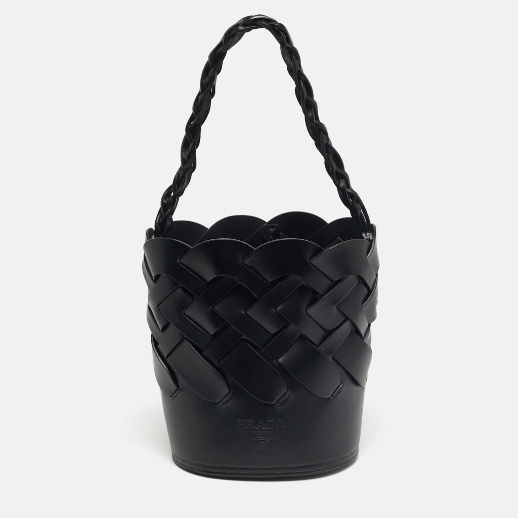Prada Black Intreccio Leather Tress Bucket Bag Prada Black Intreccio Leather Tress Bucket Bag