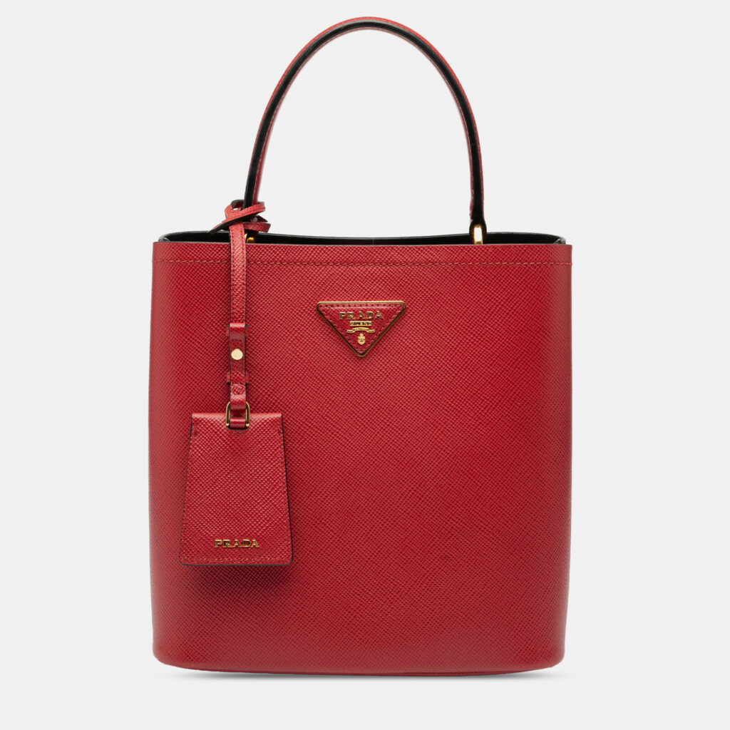 Prada Red Medium Saffiano Cuir Panier Satchel Prada Red Medium Saffiano Cuir Panier Satchel