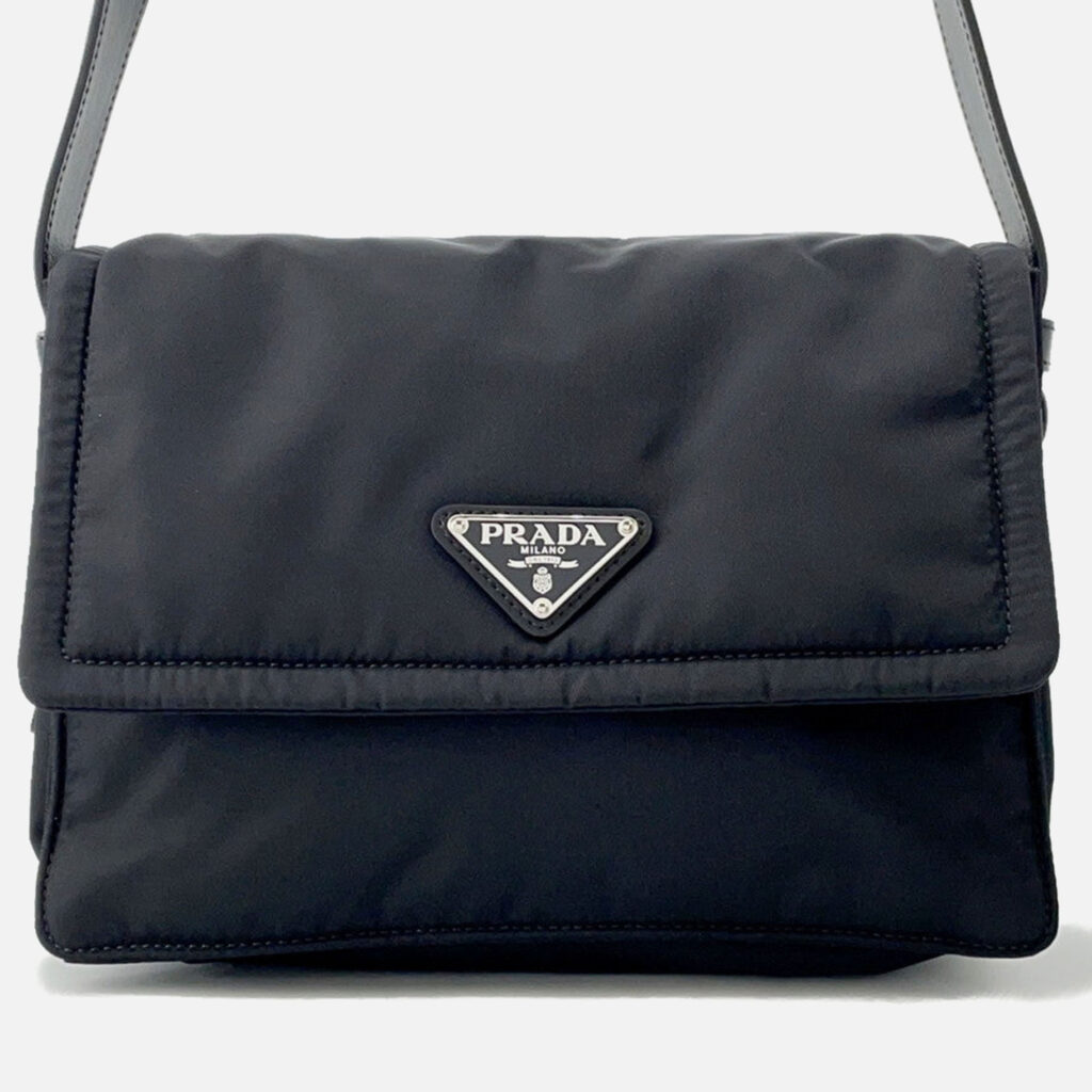 Prada Padded Re-Nylon Shoulder Bag Black Nylon Leather Size Small