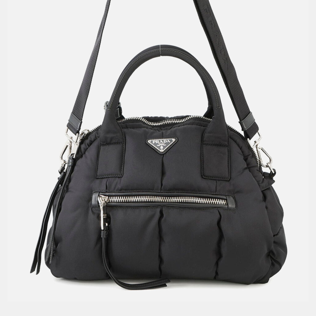 Prada Tessuto Bomber 2-Way Handbag Black Nylon