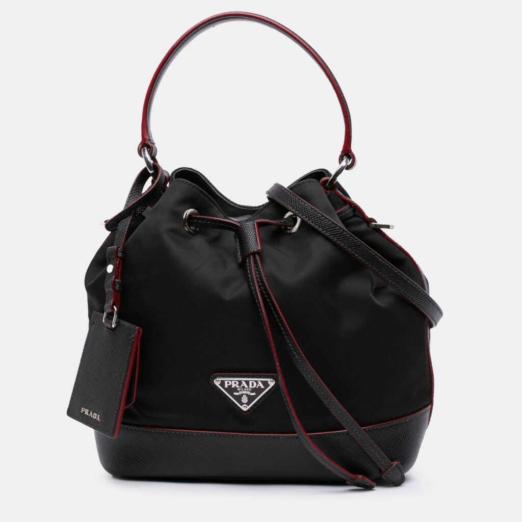 Prada Black Saffiano Trimmed Tessuto Bucket Bag Prada Black Saffiano Trimmed Tessuto Bucket Bag