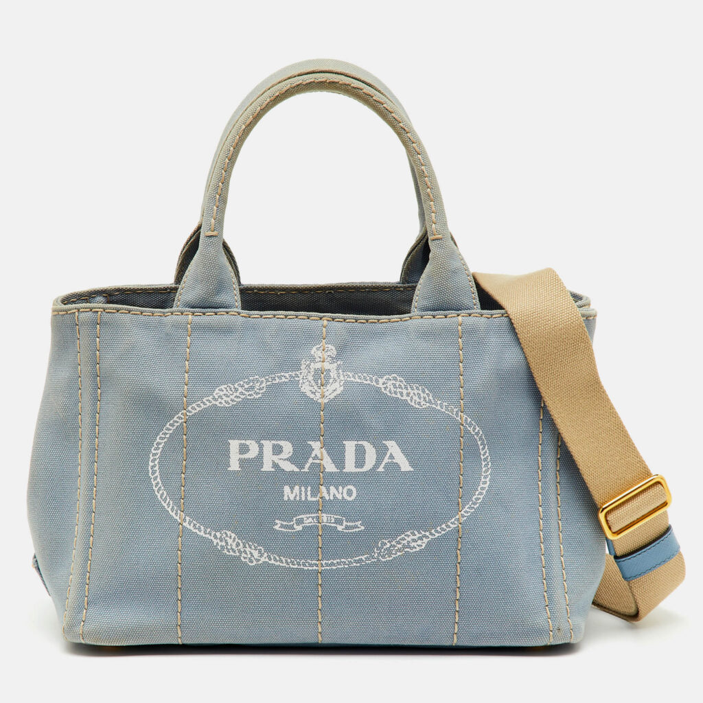 luxury-women-prada-used-handbags-p1241616-013-1.jpg Prada Light Blue Canvas Logo Small Canapa Tote