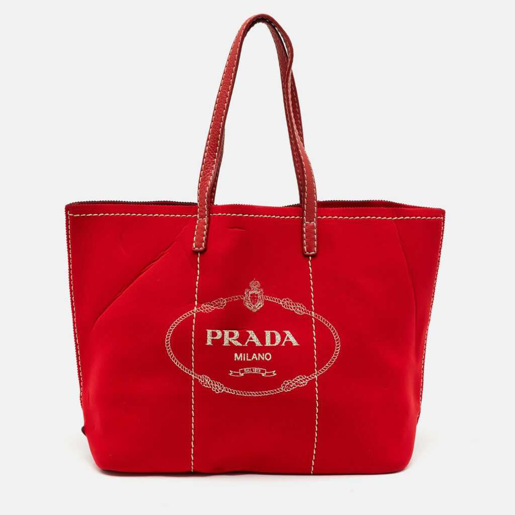 Prada Red Neoprene and Leather Logo Canapa Tote Prada Red Neoprene and Leather Logo Canapa Tote
