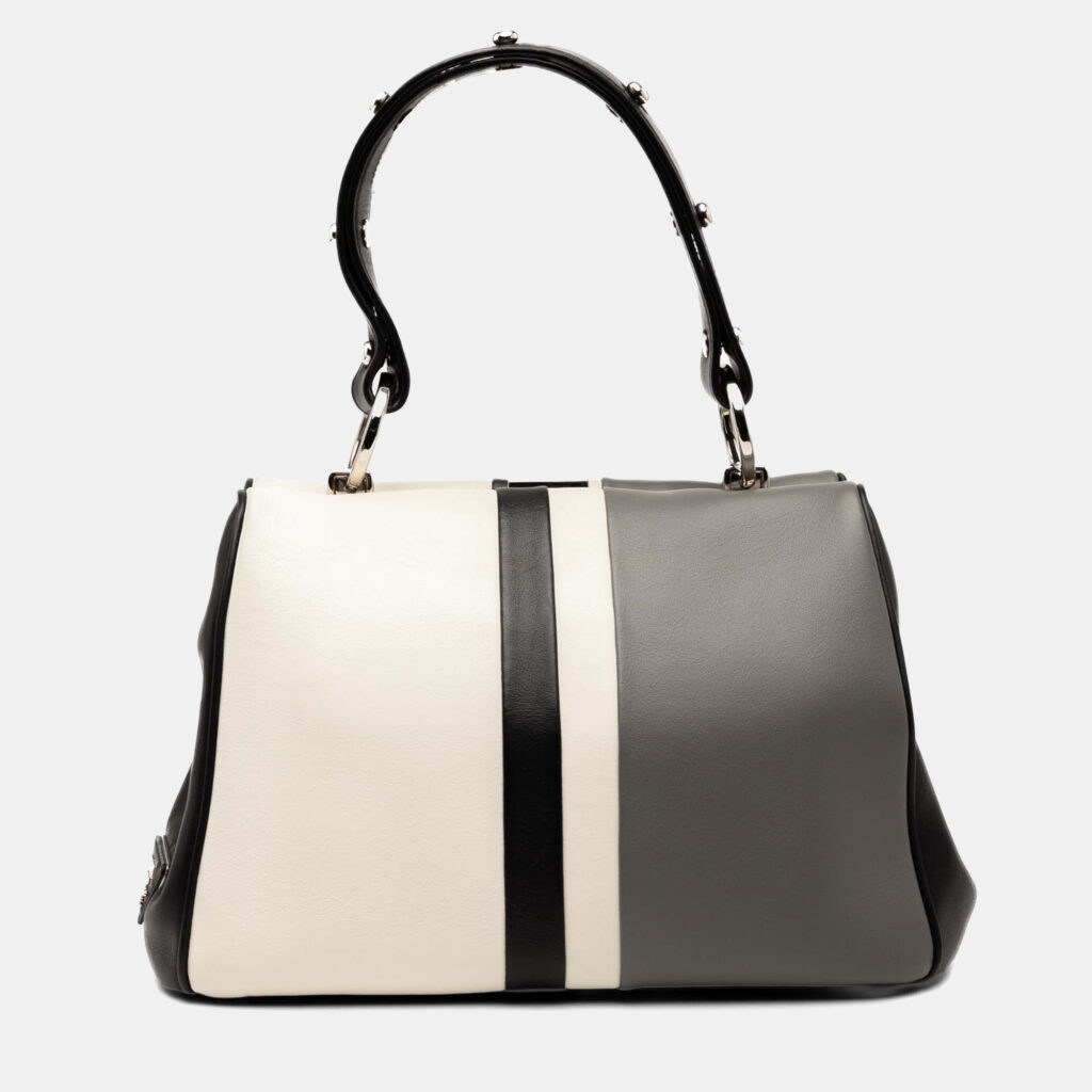 Prada Grey White Leather Baiadera Frame Bag
