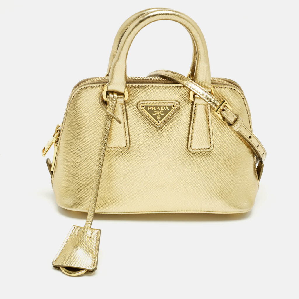 Prada Gold Saffiano Lux Leather Mini Promenade Satchel Prada Gold Saffiano Lux Leather Mini Promenade Satchel