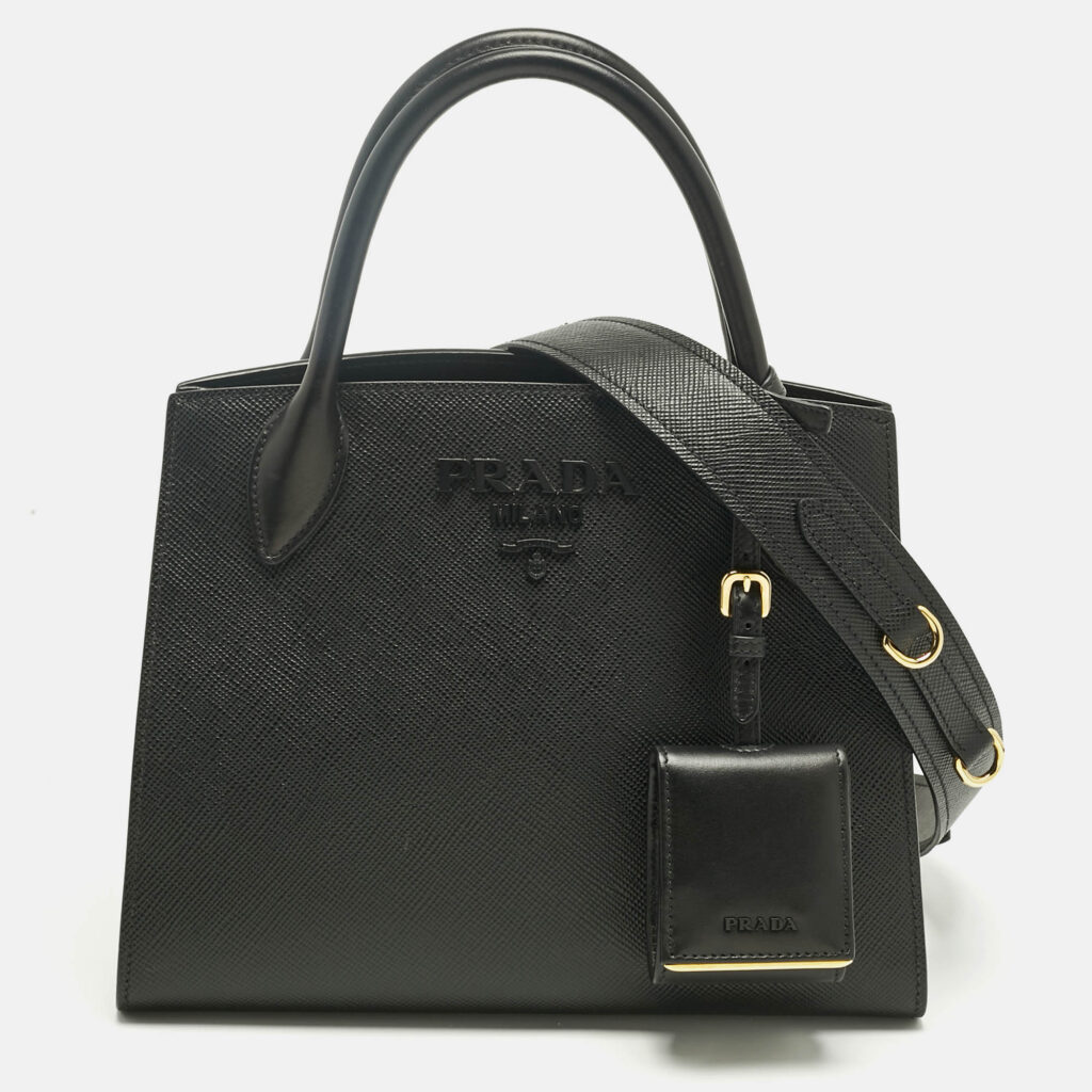 Prada Black Saffiano Cuir Leather Small Monochrome Tote Prada Black Saffiano Cuir Leather Small Monochrome Tote