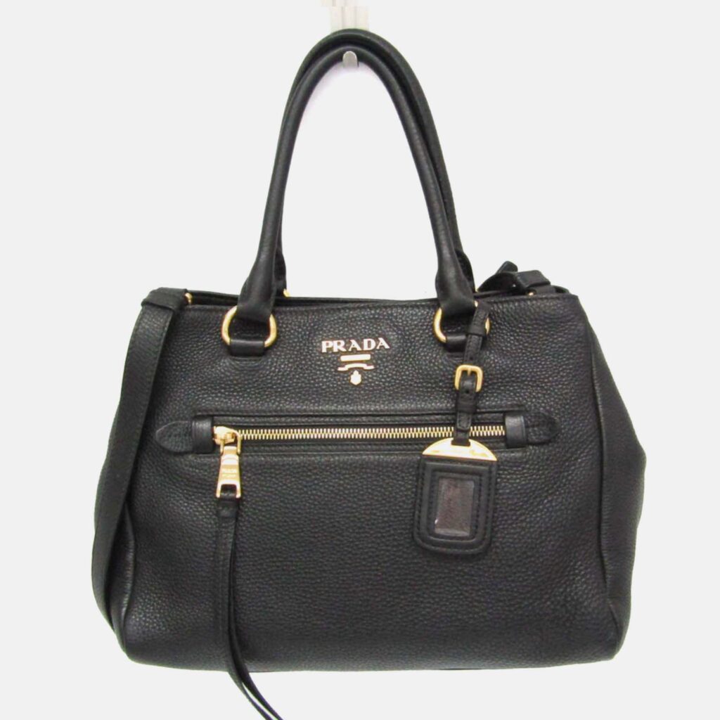 Prada Vitello Phenix Leather Handbag Black