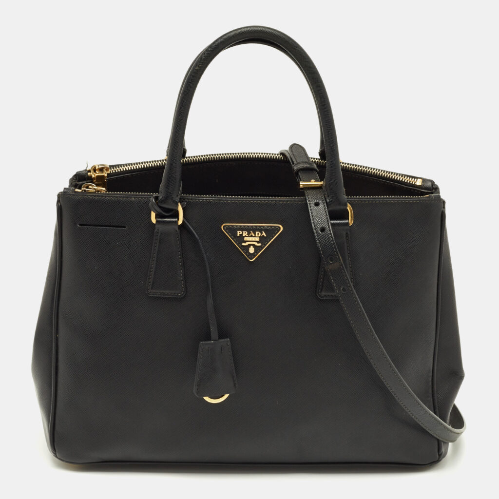 luxury-women-prada-used-handbags-p1243021-017.jpg Prada Black Saffino Leather Medium Double Zip Tote