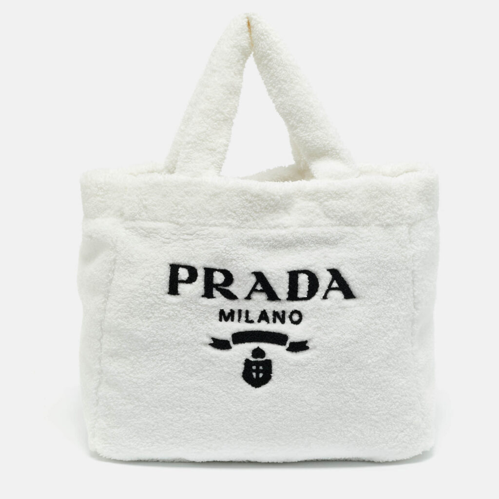 Prada White/Black Terry Cloth Logo Tote Prada White/Black Terry Cloth Logo Tote