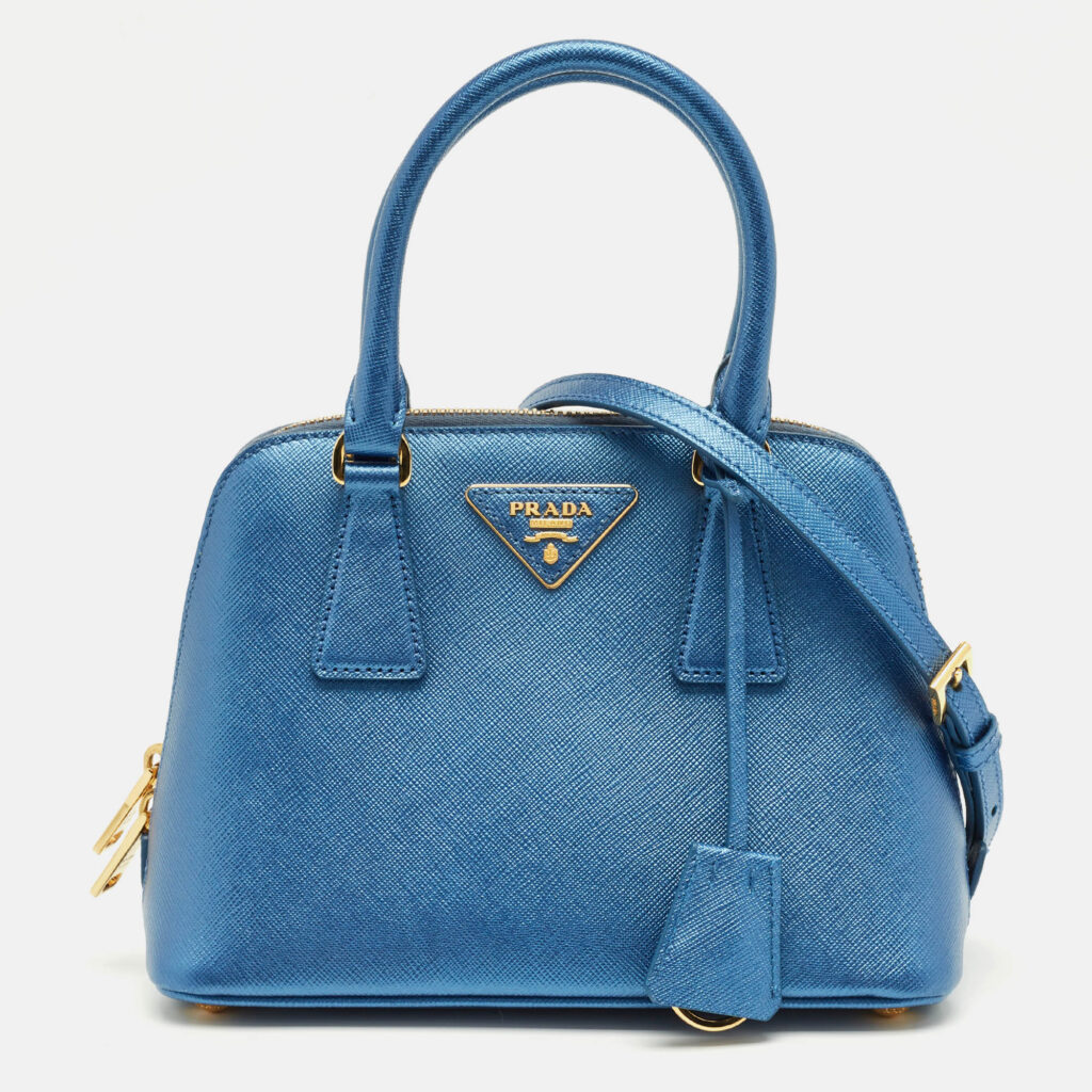 Prada Metallic Blue Saffiano Leather Promenade Satchel Prada Metallic Blue Saffiano Leather Promenade Satchel