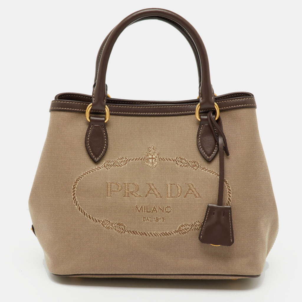 Prada Brown Canvas and Leather Canapa Logo Tote Prada Brown Canvas and Leather Canapa Logo Tote